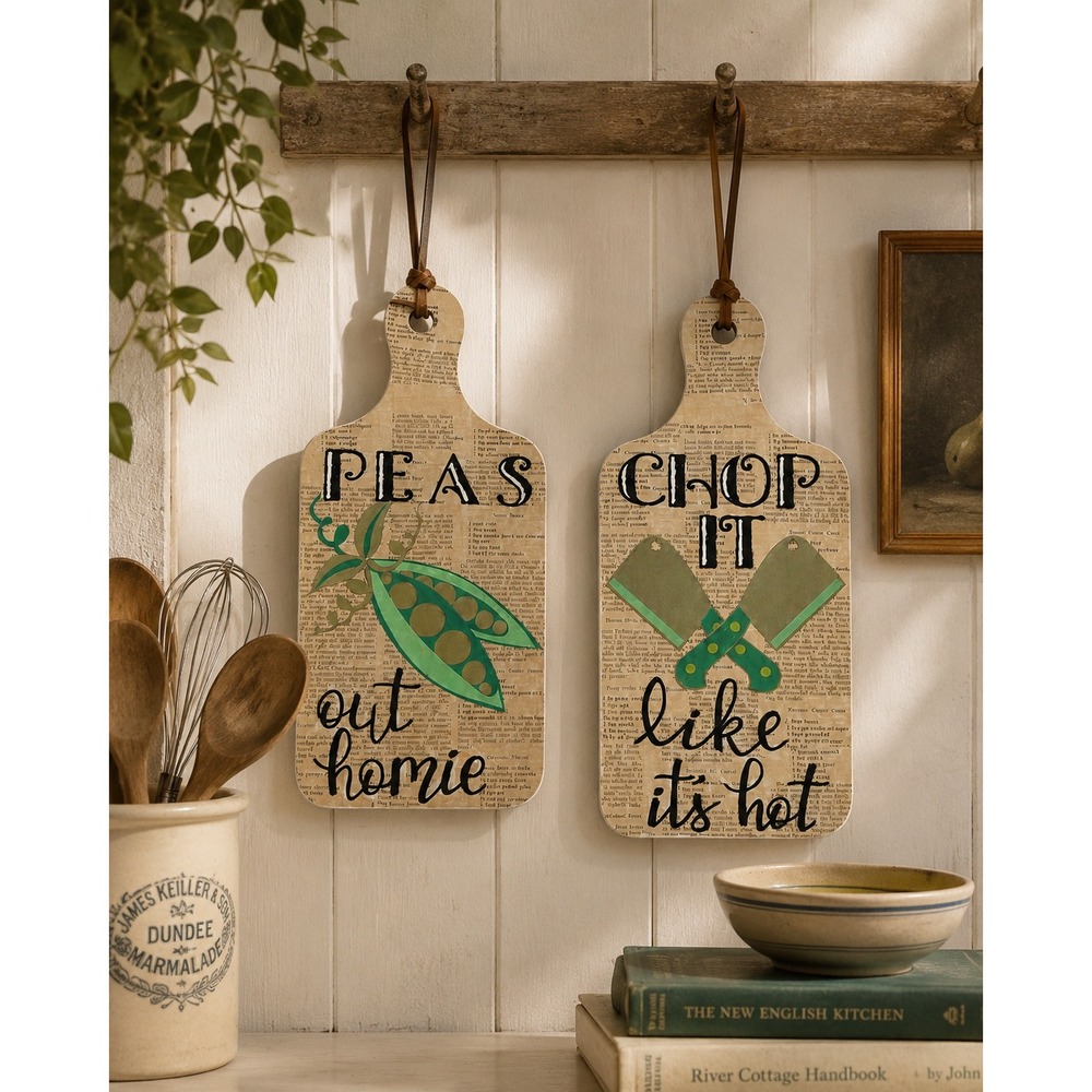 Handmade Kitchen Wall Decor Cutting Board Signs Peas Out Chop Like Its Hot Set